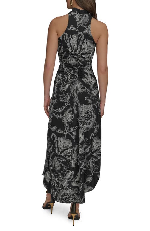 Donna Karan New York Floral Asymmetric Hem Maxi Dress In Black