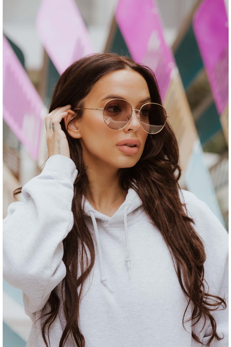 Love 53mm Polarized Round Sunglasses, Alternate, color, ROSE GOLD / PINK