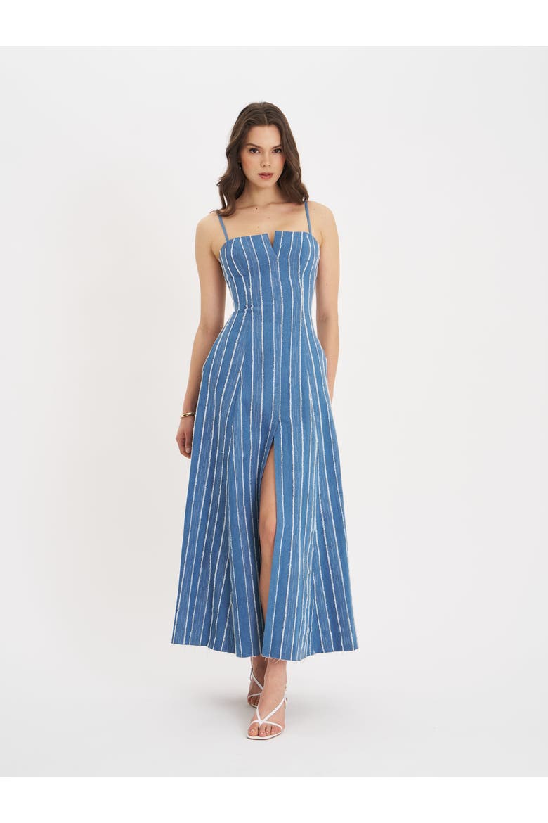 Abygail Stripe Cotton Denim Maxi Dress, Alternate, color, blue