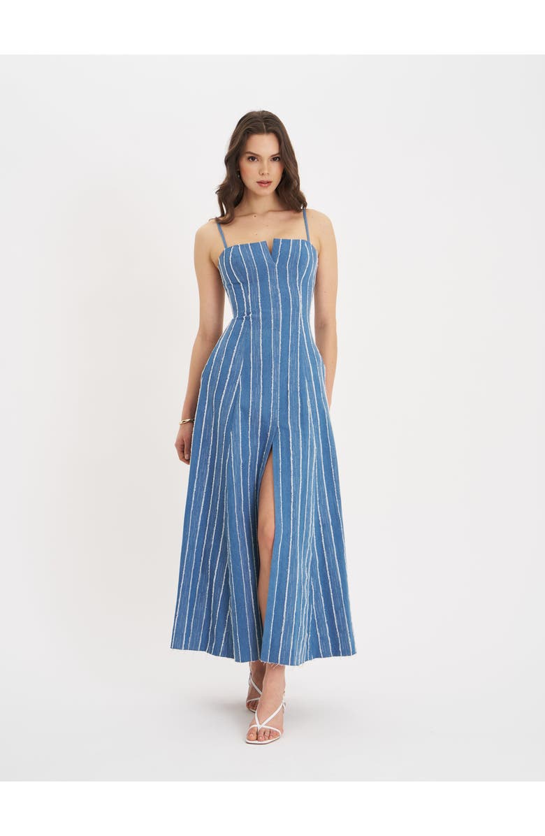 Miss Circle Abygail Stripe Cotton Denim Maxi Dress, Alternate, color, Blue