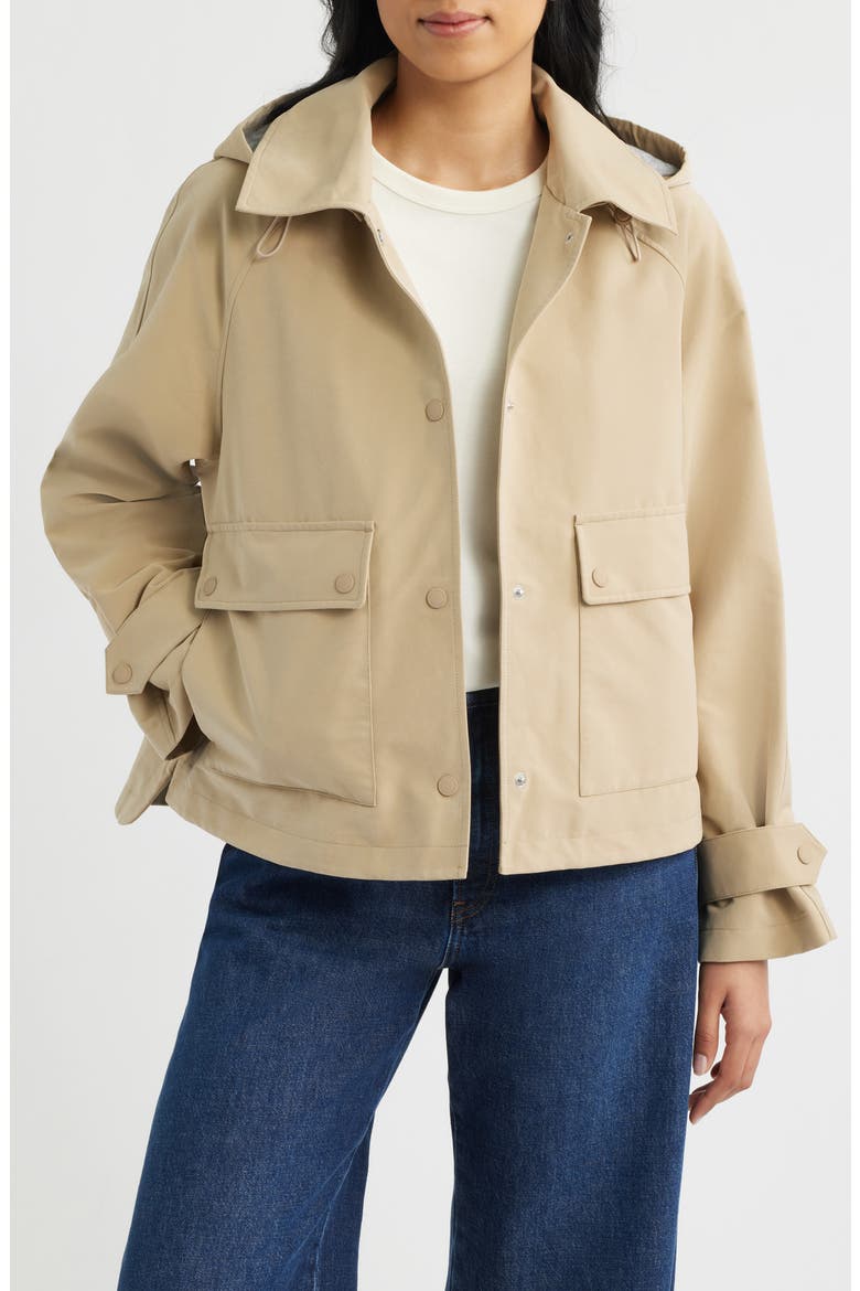 Short Hooded Raincoat, Alternate, color, KHAKI
