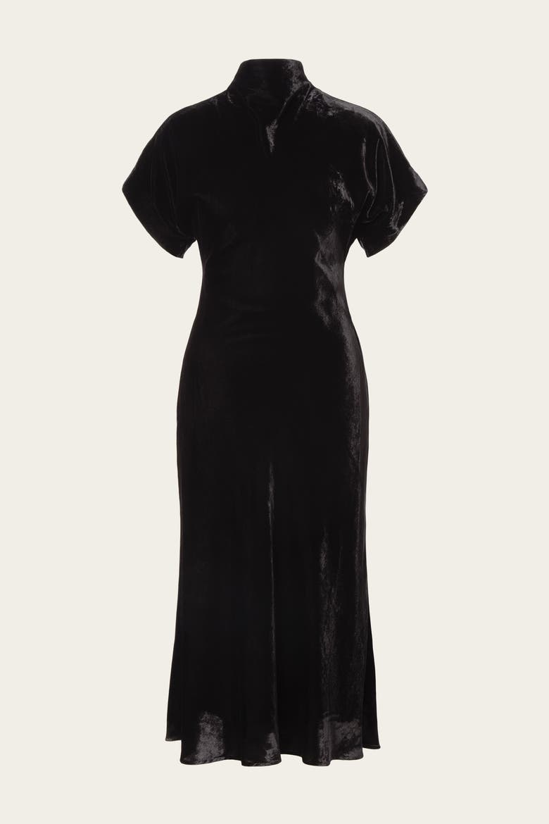 Alivia Short Sleeve Velvet Midi Dress, Alternate, color, Black