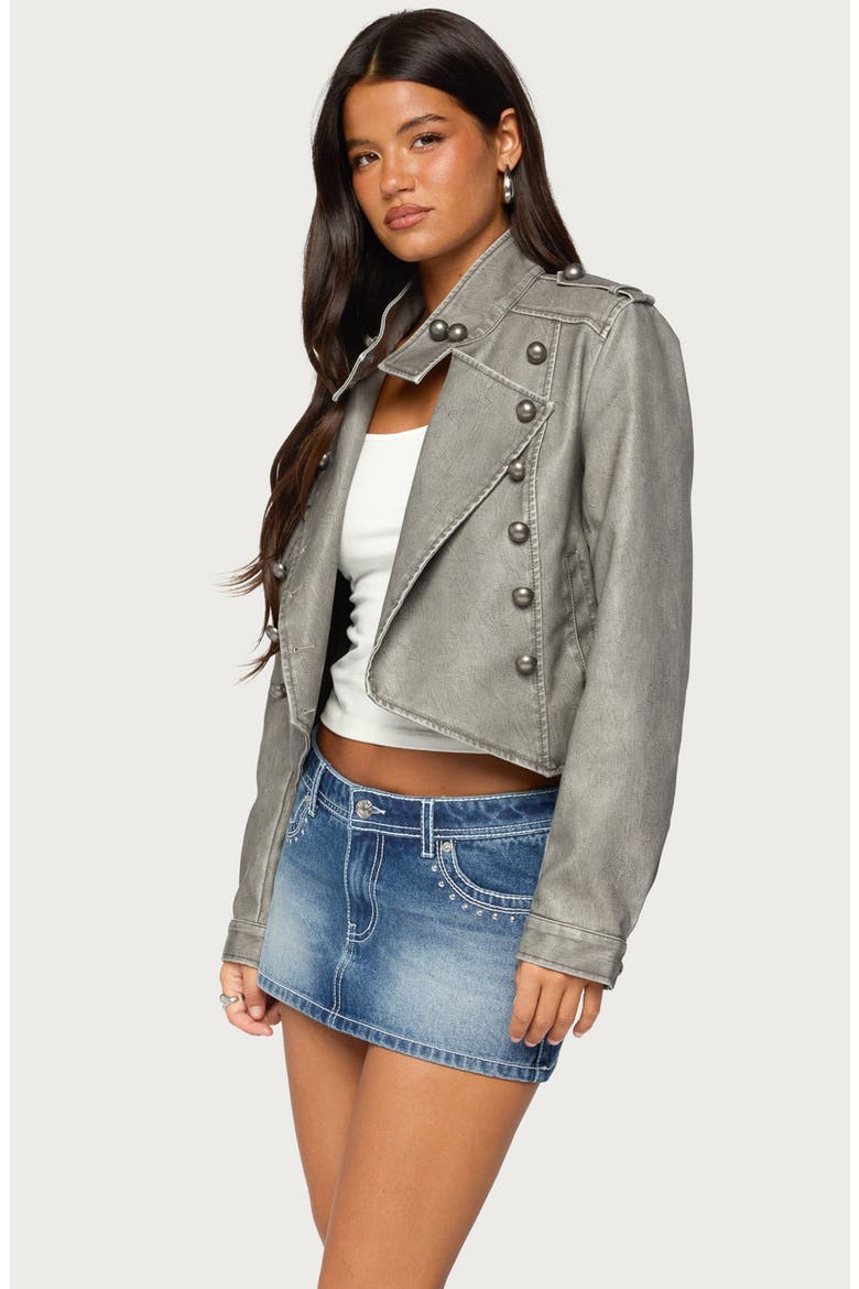 Torie Faux Leather Napoleon Jacket, Alternate, color, GRAY