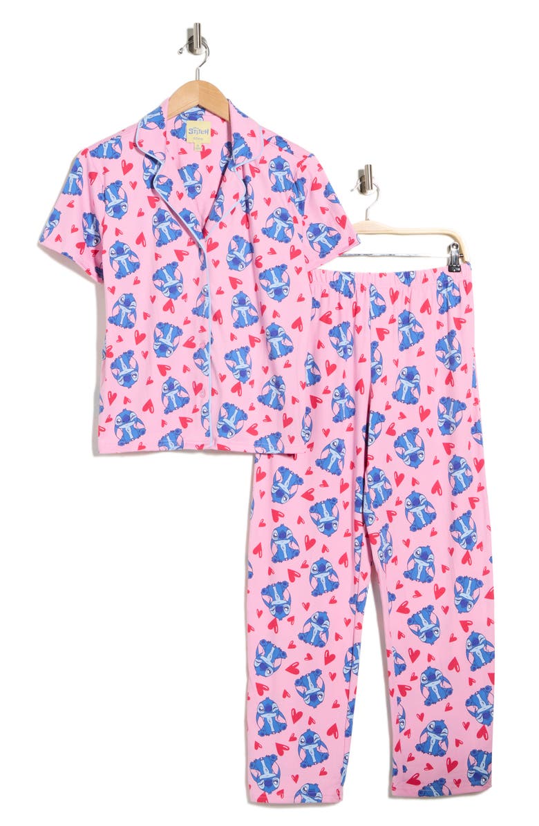 Lilo & Stitch Stitch Print Short Sleeve Top & Pants Pajamas, Main, color, Pk Print