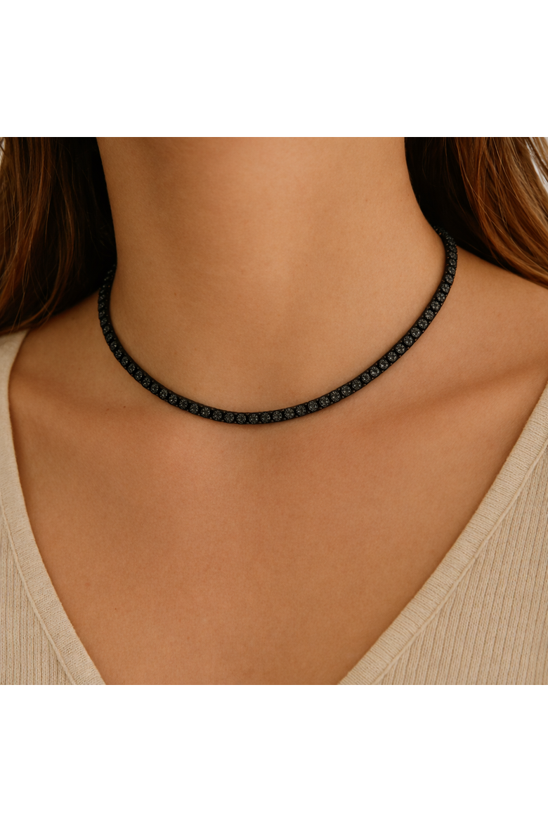 Black Rhodium Plated Tennis Necklace, Alternate, color, Black
