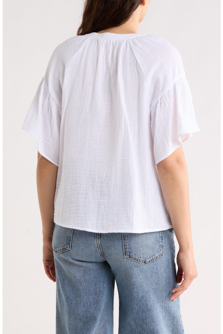 Flutter Sleeve Cotton Gauze Henley, Alternate, color, WHITE