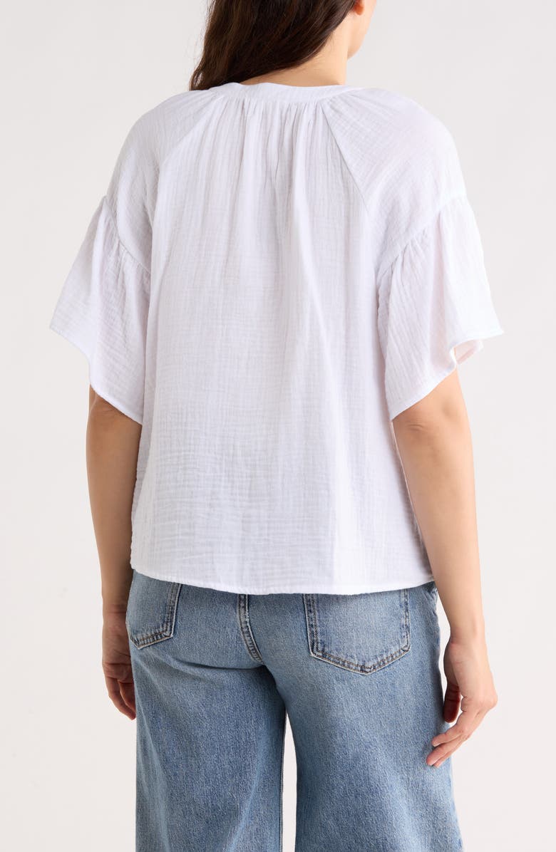 Trove New York Flutter Sleeve Cotton Gauze Henley, Alternate, color, White