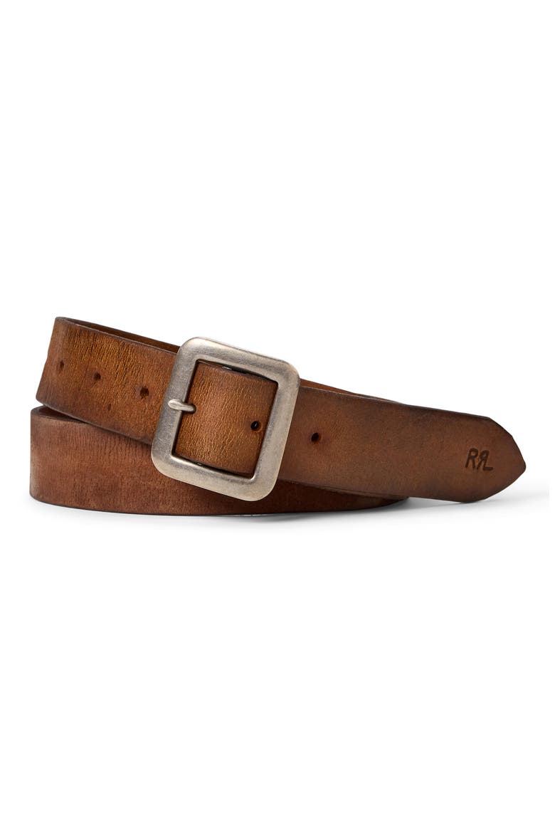 Hand Burnished Leather Belt, Main, color, MID BROWN