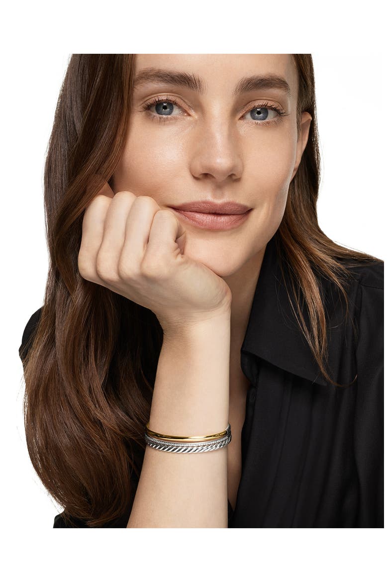 DY Mercer® Three Row Cuff Bracelet in Sterling Silver with 18K Yellow Gold & Diamonds, 10mm, Alternate, color, SILVER/ GOLD/ DIAMOND