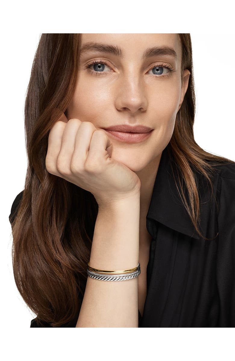 David Yurman DY Mercer<sup>®</sup> Three Row Cuff Bracelet in Sterling Silver with 18K Yellow Gold & Diamonds, 10mm, Alternate, color, Silver/ Gold/ Diamond