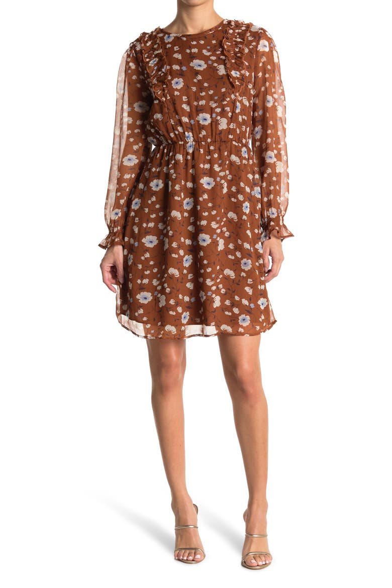 Jade Long Sleeve Dress, Main, color, BROWN FL
