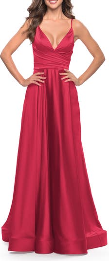 open lace back dress Christa Satin Maxi Dress