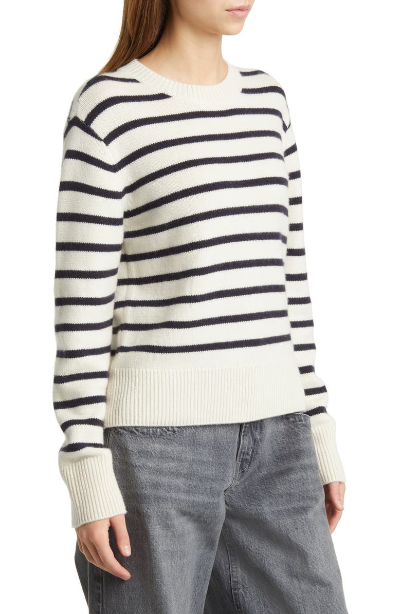 FRAME Stripe Cashmere Crewneck Sweater, Alternate, color, Navy Multi