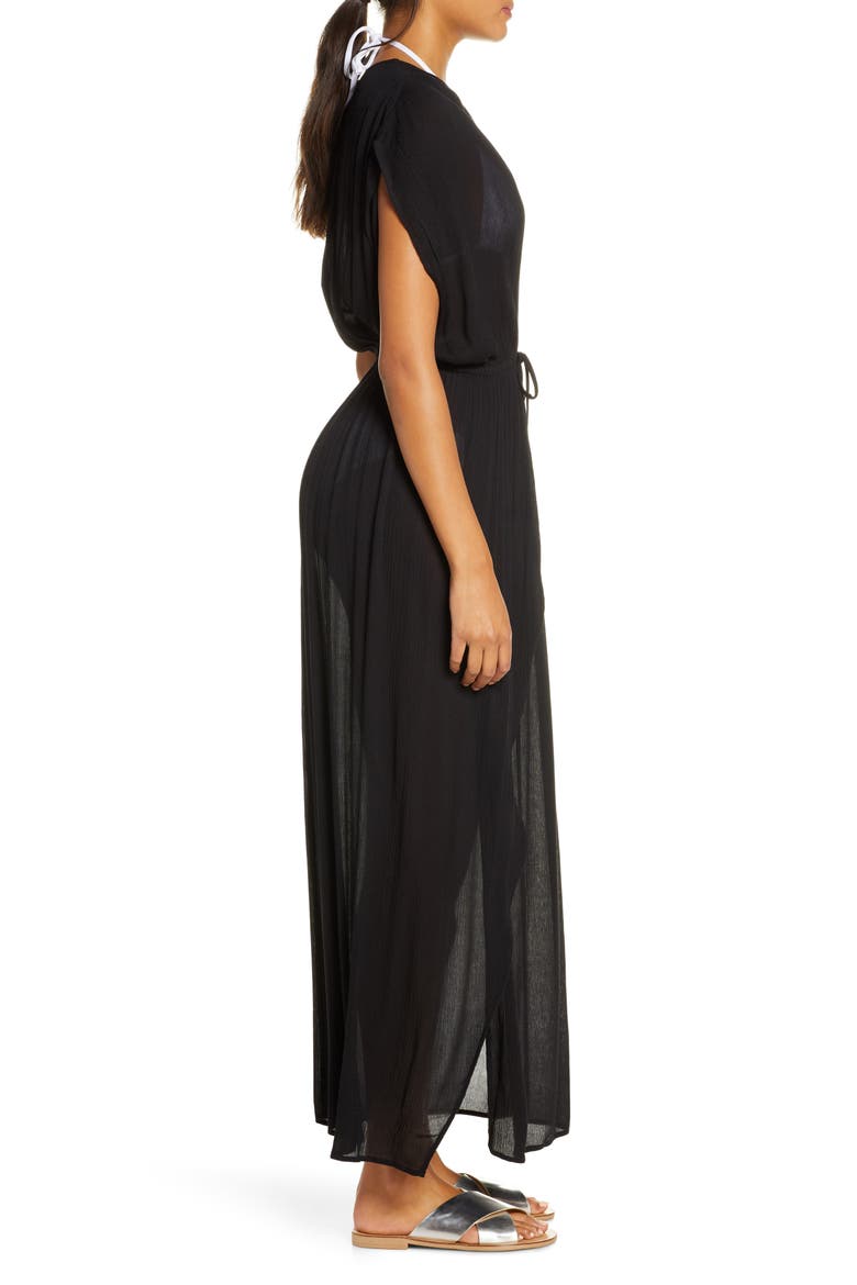 Wrap Maxi Cover-Up Dress, Alternate, color, BLACK