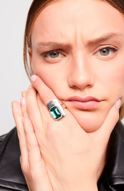 Unode50 Sterling Silver Plated Ring With Green Crystal In Silver