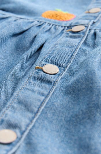 Kids' Pumpkin Embroidered Long Sleeve Denim Dress