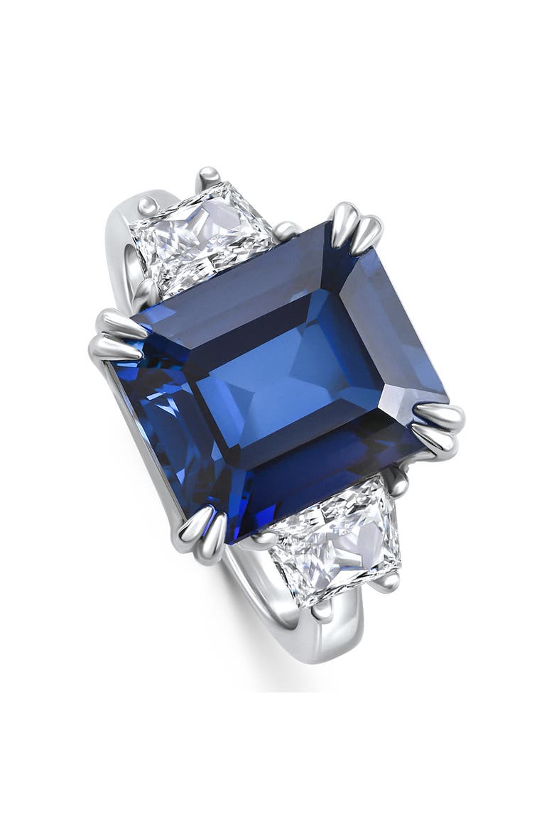 6Ct Blue Sapphire & Diamond Anniversary Engagement Ring 14k Gold Lab Grown, Alternate, color, 14k White Gold