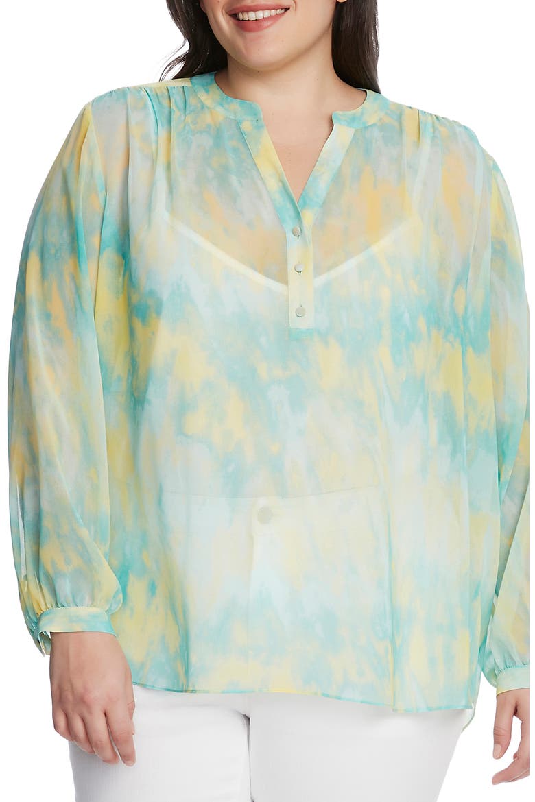 Tie Dye Henley Tunic, Main, color, AQUA ICE