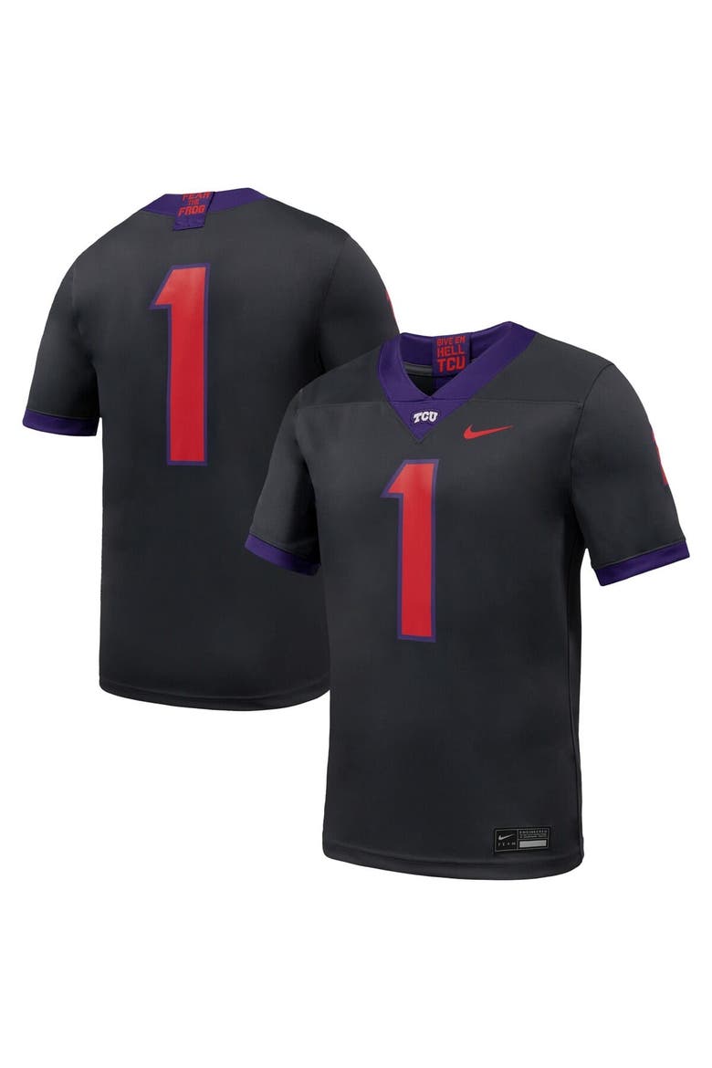 Men's Nike #1 Anthracite TCU Horned Frogs Alternate Game Football Jersey, Main, color, Anthracite