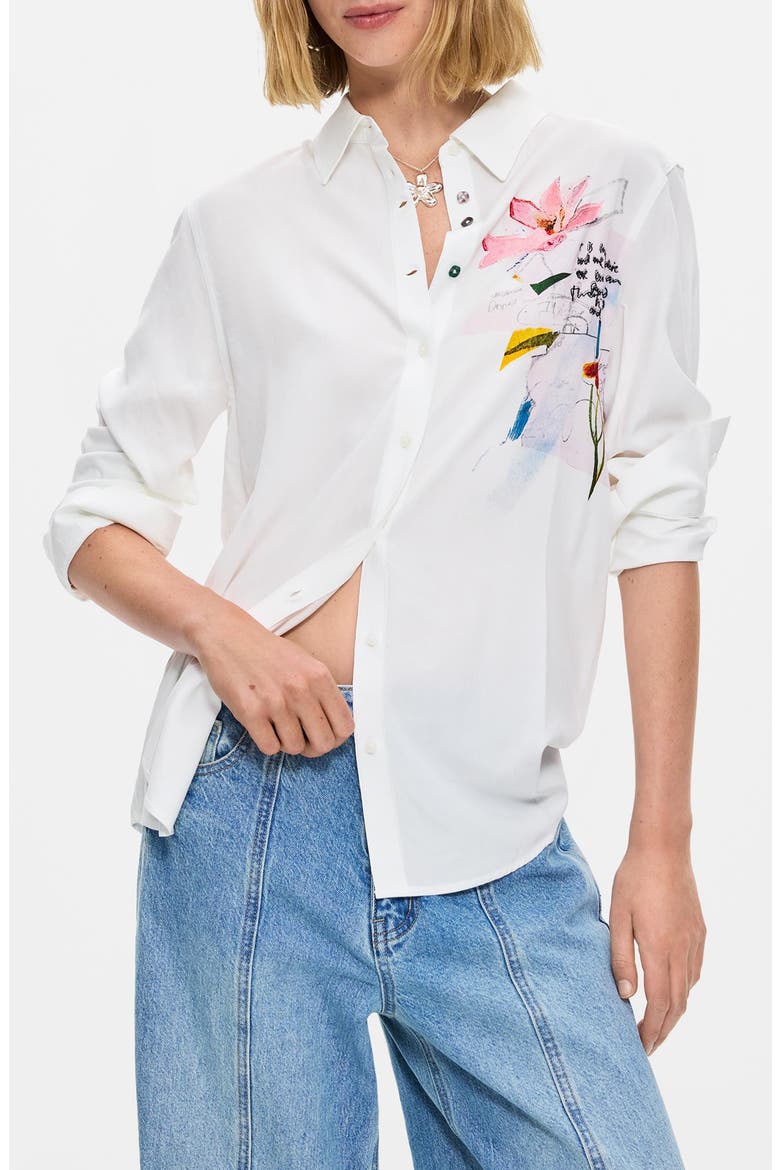 Screenprint Button-Up Shirt, Main, color, WHITE