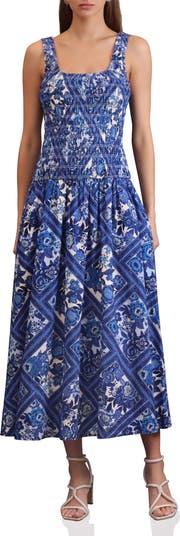 Drop Waist Smocked Midi Dress