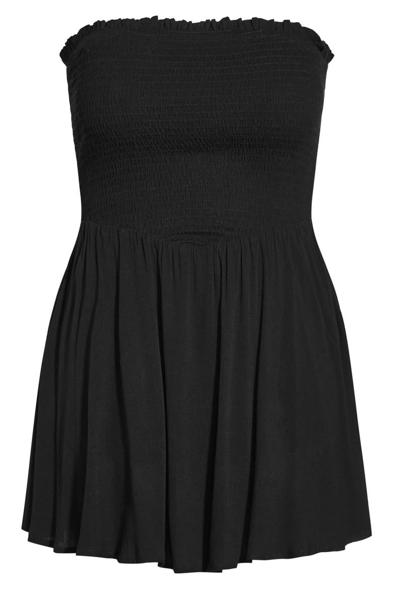 Esplanade Smocked Strapless Romper, Alternate, color, BLACK