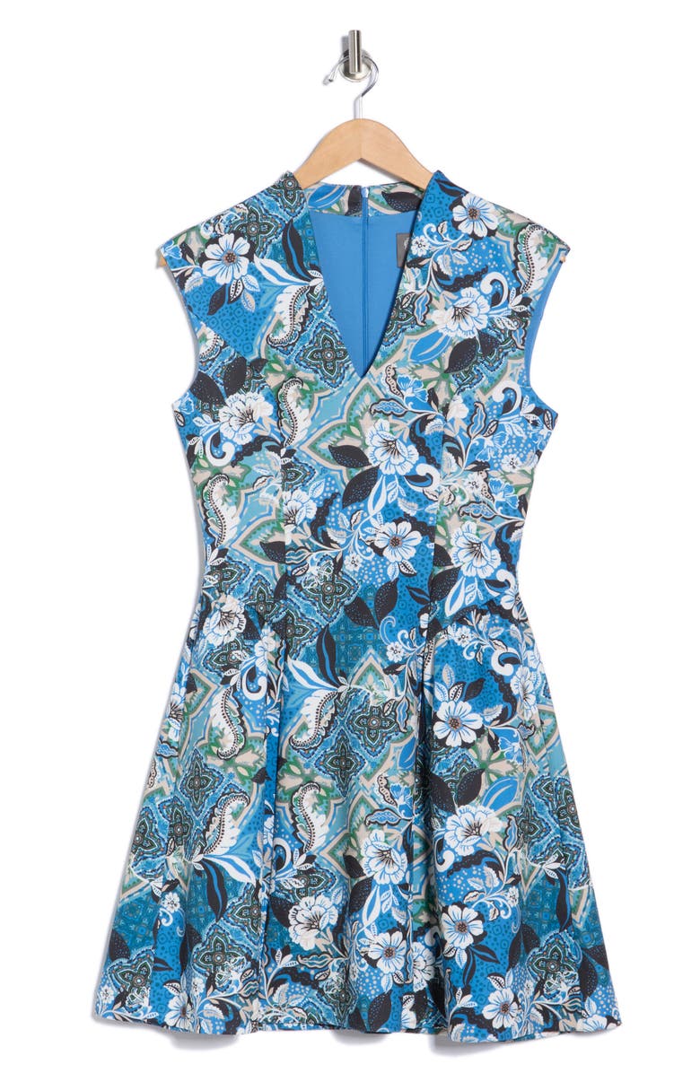 Vince Camuto Floral Sleeveless Scuba Fit & Flare Dress, Alternate, color,