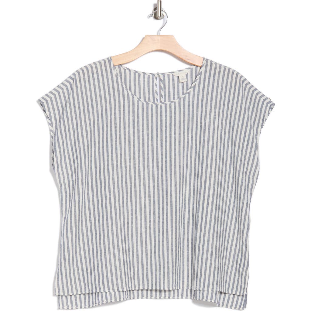 CASLON CASLON® STRIPE SHORT SLEEVE LINEN BLEND TOP