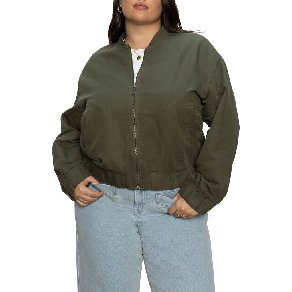 Sanctuary Linen Blend Bomber Jacket In Green