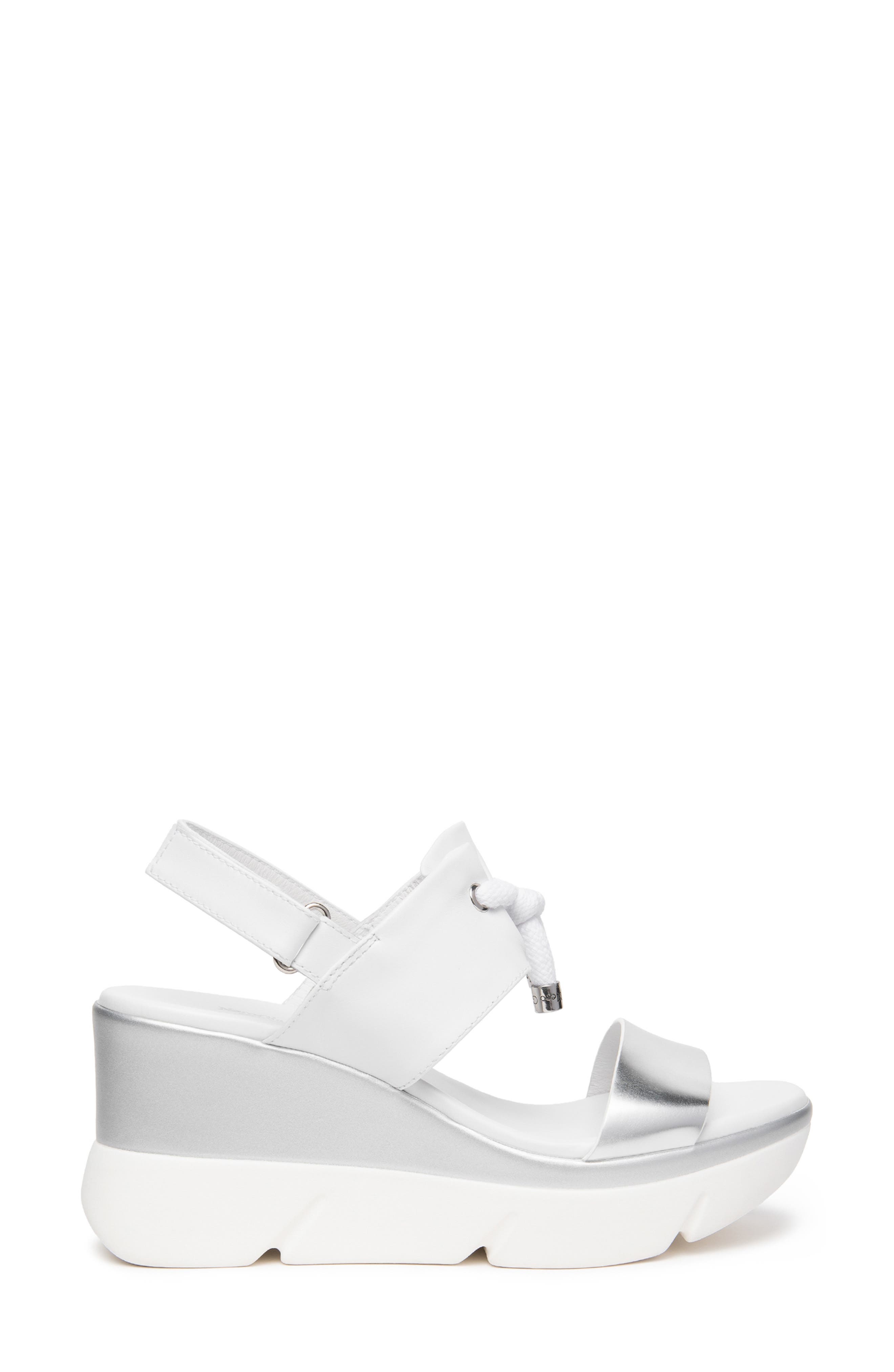 Sport Drawstring Wedge Sandal, Alternate, color, WHITE/ SILVER