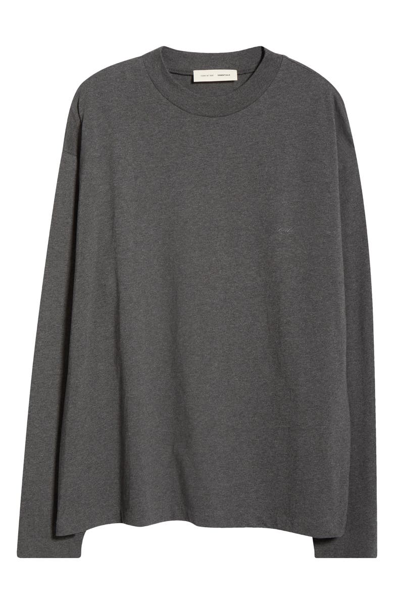 Fear of God Essentials Classic Fit Embroidered Logo Long Sleeve T-Shirt, Alternate, color, Charcoal Heather