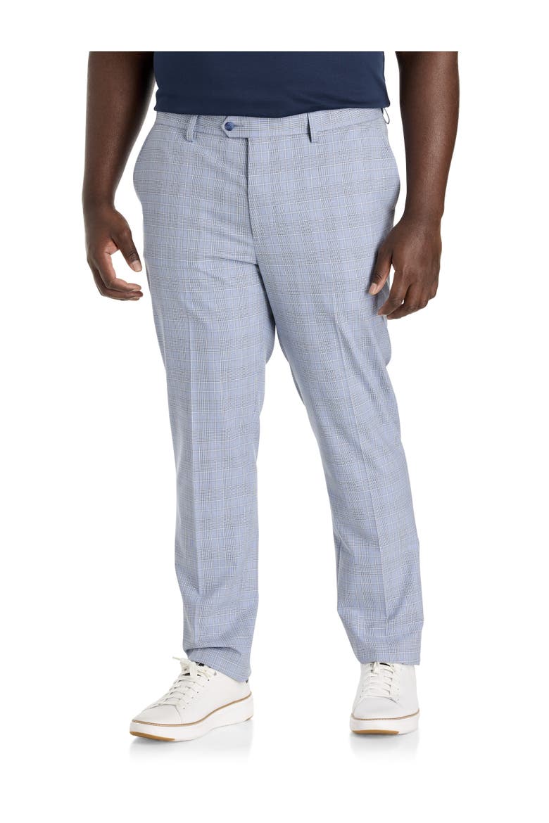 Big & Tall Plaid Machine-Washable Suit Pants, Main, color, BLUE