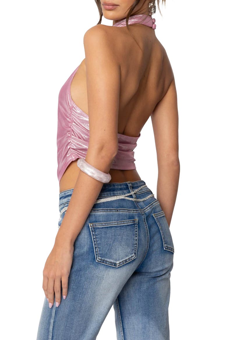 Metallic Cowl Neck Halter Top, Alternate, color, PINK