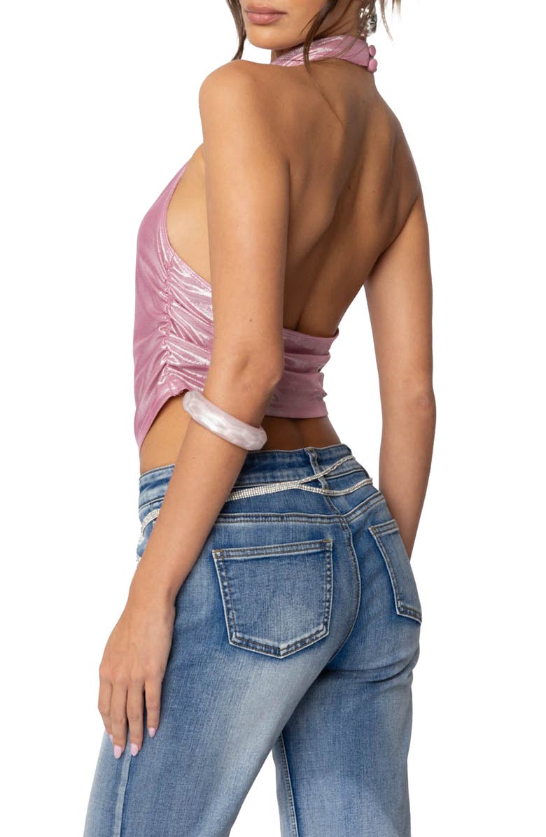 EDIKTED Metallic Cowl Neck Halter Top, Alternate, color, Pink