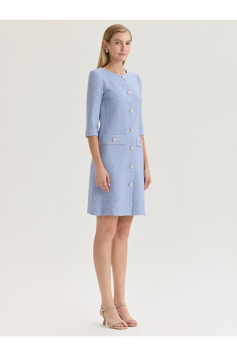 Tri-Color Tweed Knit Sheath Dress, Alternate, color, Blue/Charmeuse/Biscotti