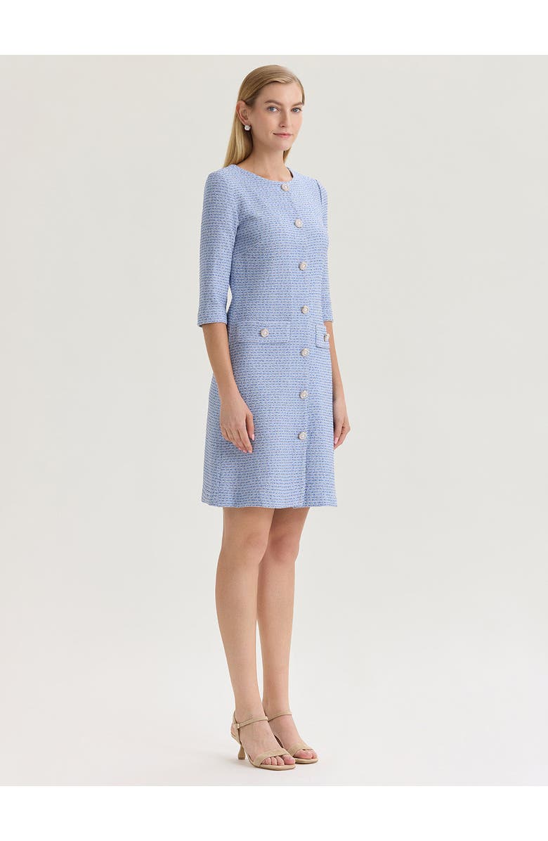 Misook Tri-Color Tweed Knit Sheath Dress, Alternate, color, Blue/Charmeuse/Biscotti