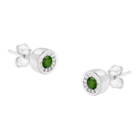 Silver 1/5 Ct Green Diamond Miracle- Stud Earrings
