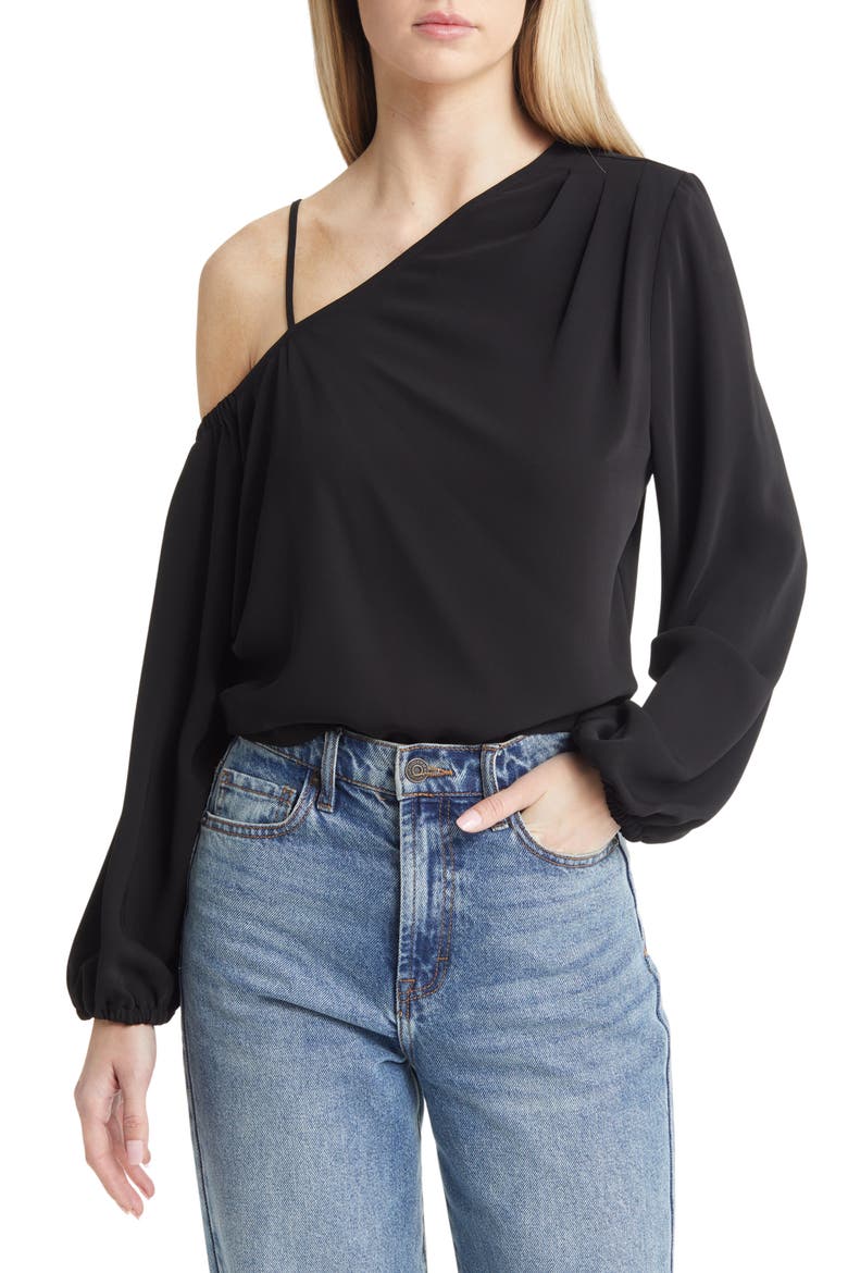 Pleated Asymmetric Top, Main, color, BLACK