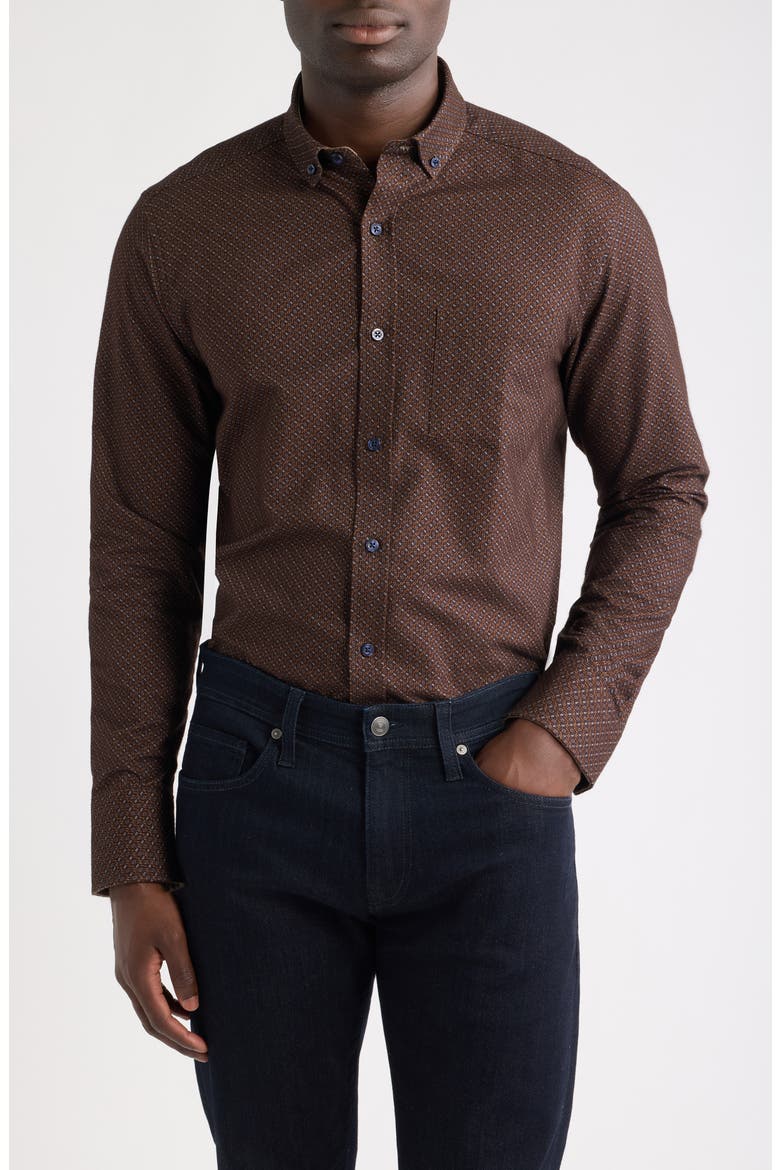 Lane Print Cotton Button-Up Shirt, Main, color, BROWN / NAVY LINKED OVAL