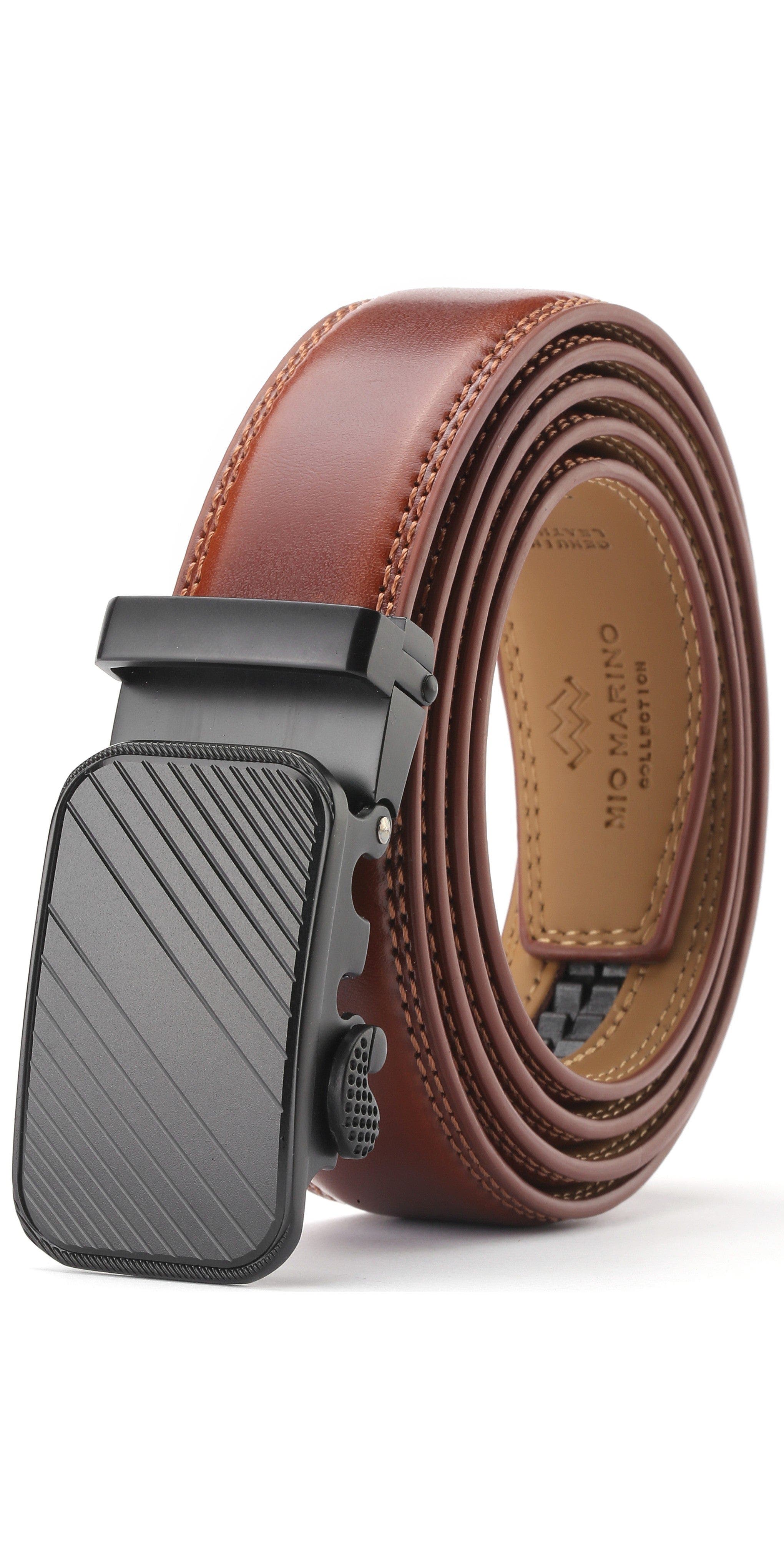 Mio Marino Classic Adjustable Ratchet Leather Dress Belt In Gold