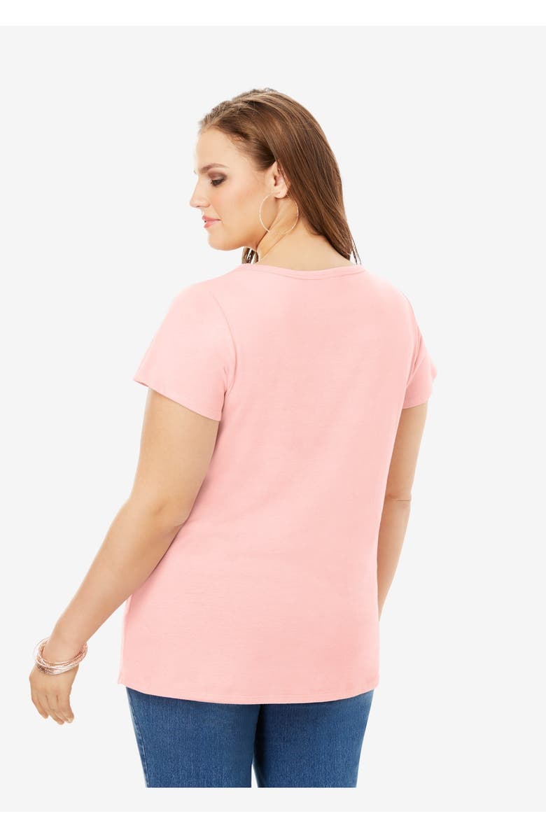 Roaman's Plus Size Cotton Ultimate Flutter Sleeve Sweetheart Tee, Alternate, color, Black