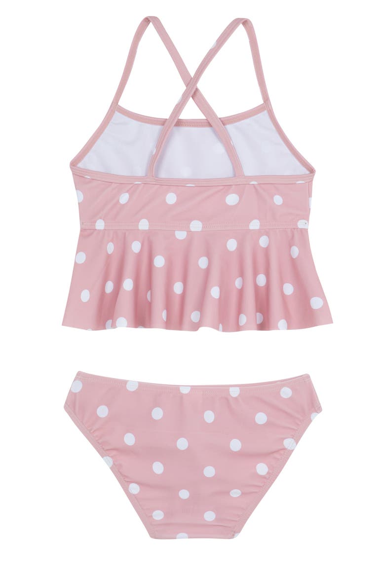 Dot Dot Dot Scoop Neck Ruffle Swim Set, Alternate, color, Pink