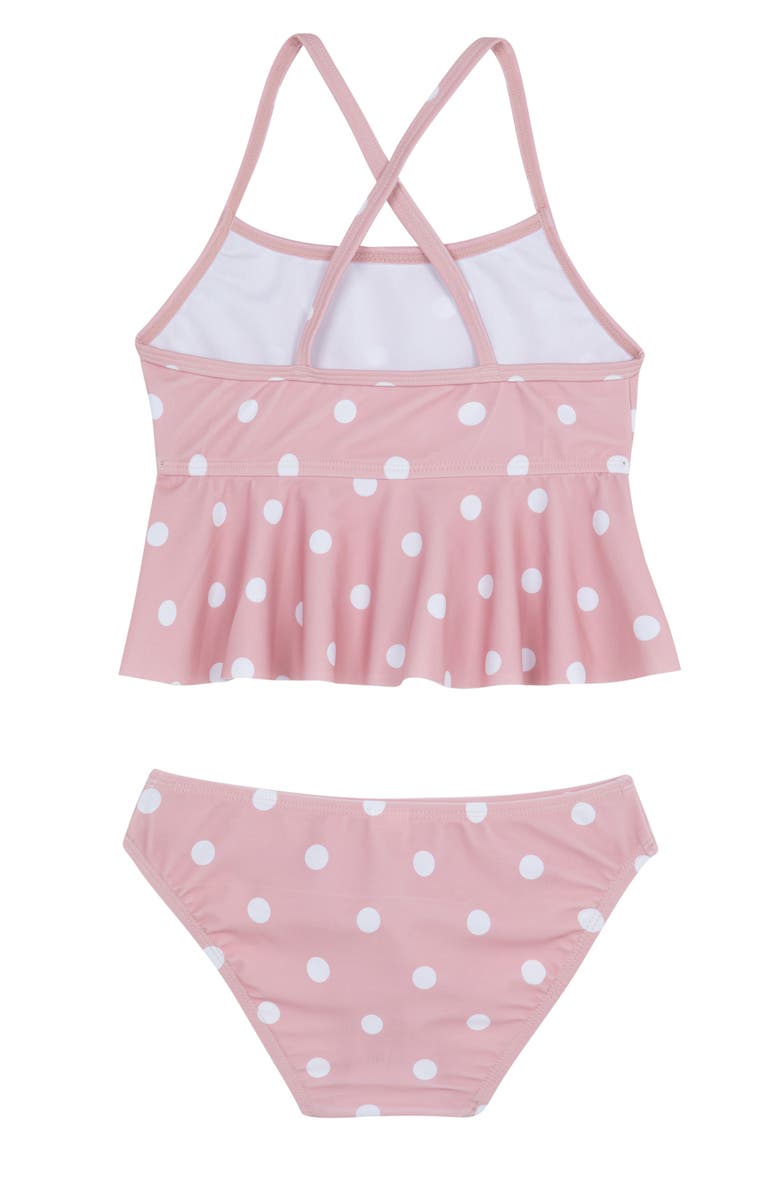 Gottex Kids Dot Dot Dot Scoop Neck Ruffle Swim Set, Alternate, color, Pink