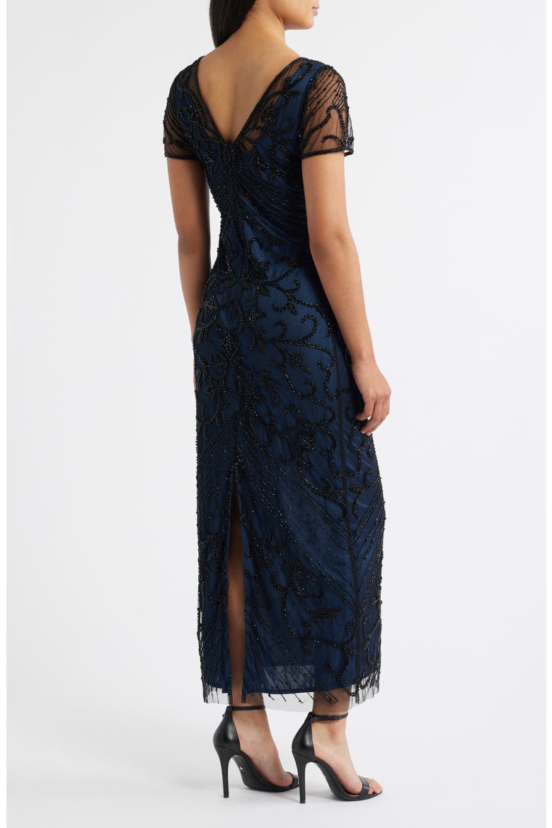 Beaded Mesh Column Gown, Alternate, color, NEPTUNE