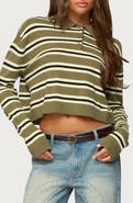 EDIKTED Shelby Stripe Crop Polo Sweater
