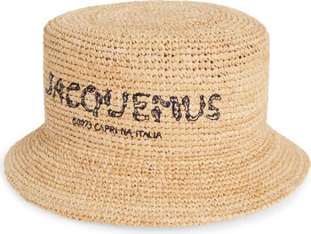 Jacquemus Le Bob Pesco Logo Embroidered Raffia Bucket Hat