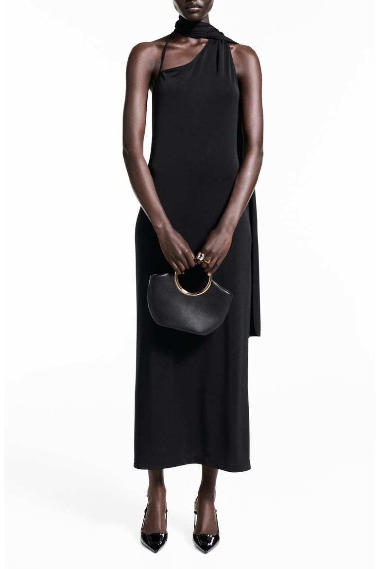 Asymmetric Drape Maxi Dress, Main, color, BLACK