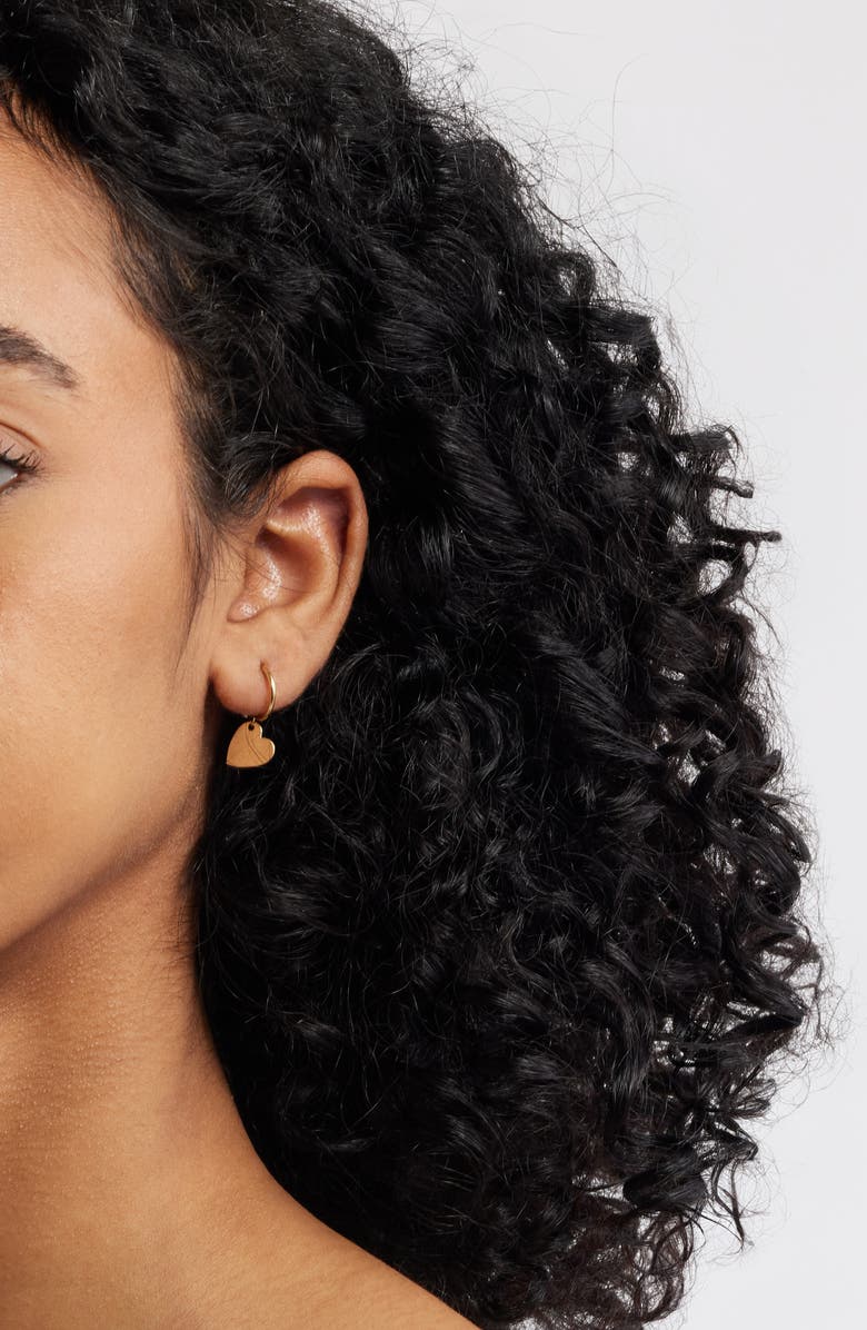 Set & Stones Sophia Heart Charm Huggie Hoop Earrings, Alternate, color, Gold