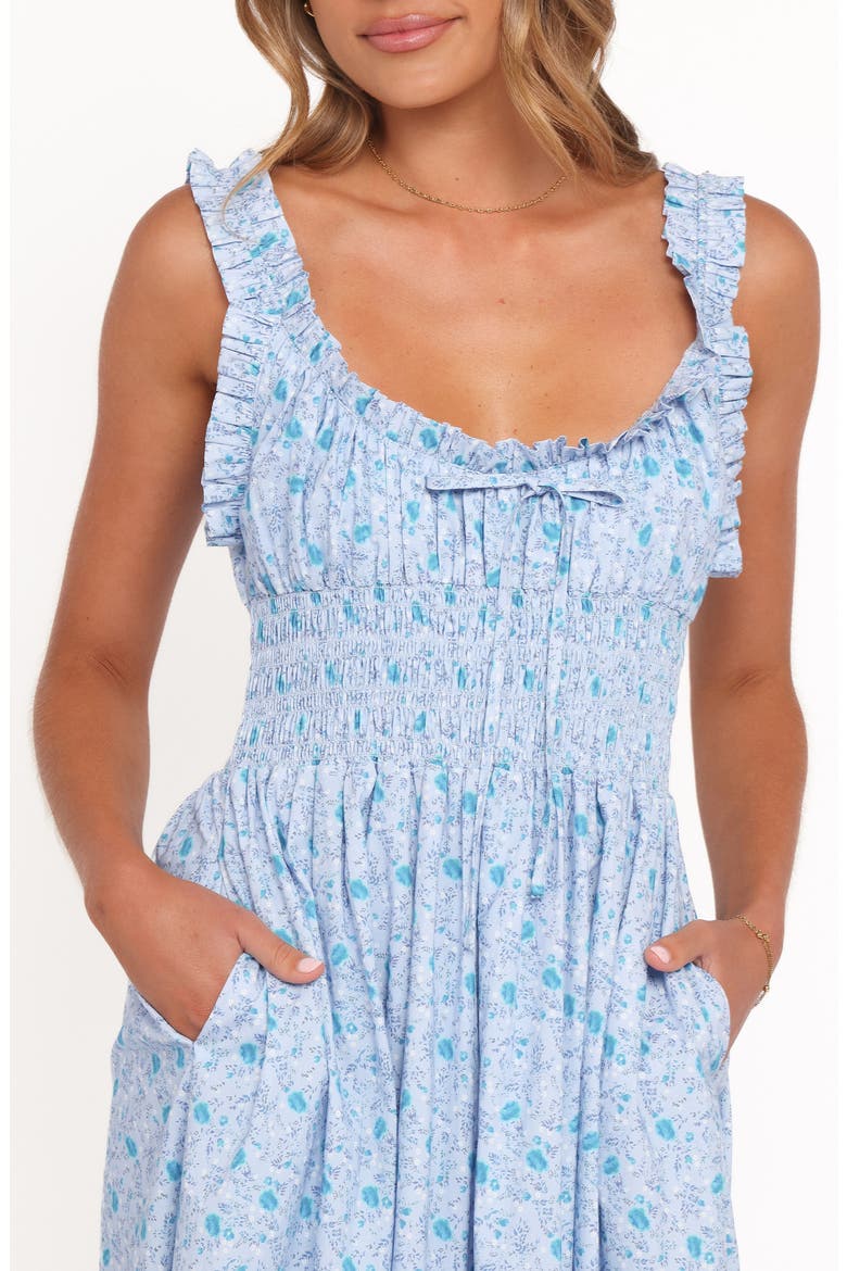 Marlena Ditsy Floral Smocked Midi Dress, Alternate, color, BLUE FLORAL