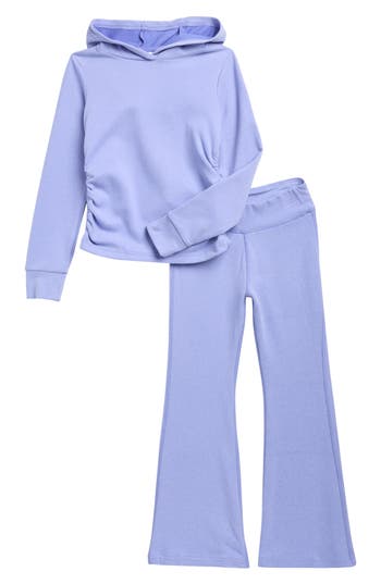 Yogalicious Kids' Cinched Hoodie & Flare Leggings Set In Blue